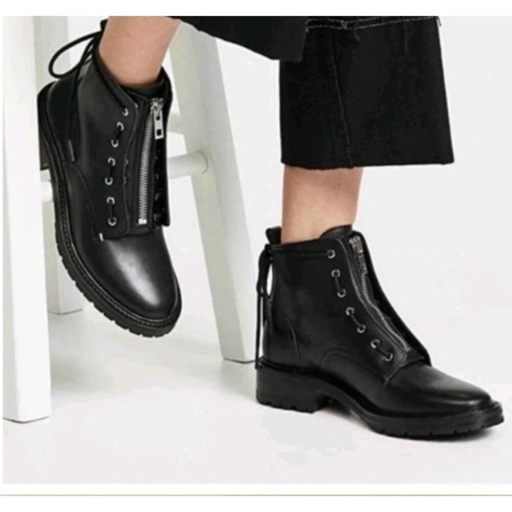 EUC Rag & Bone Black Cannon Combat Boots Sz US 6 Goth Moto Biker Chunky Zipper